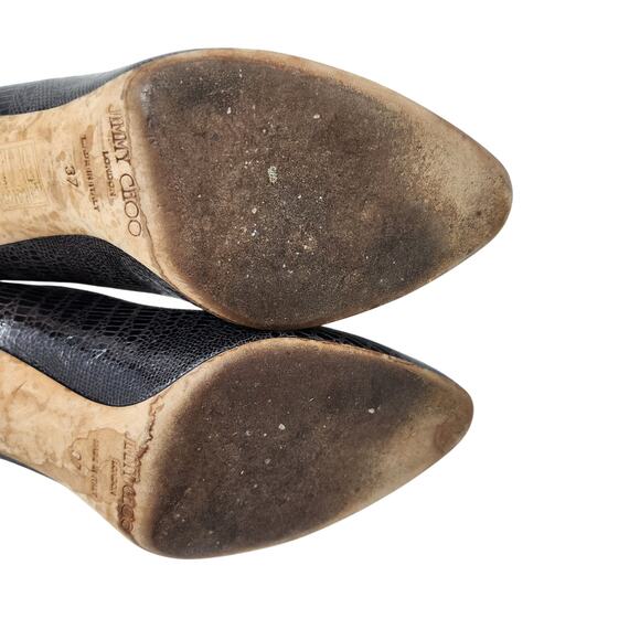 Jimmy Choo Embossed Leather Pumps High Heels Shoes Slip On Black Size 37 - Picture 8 of 8